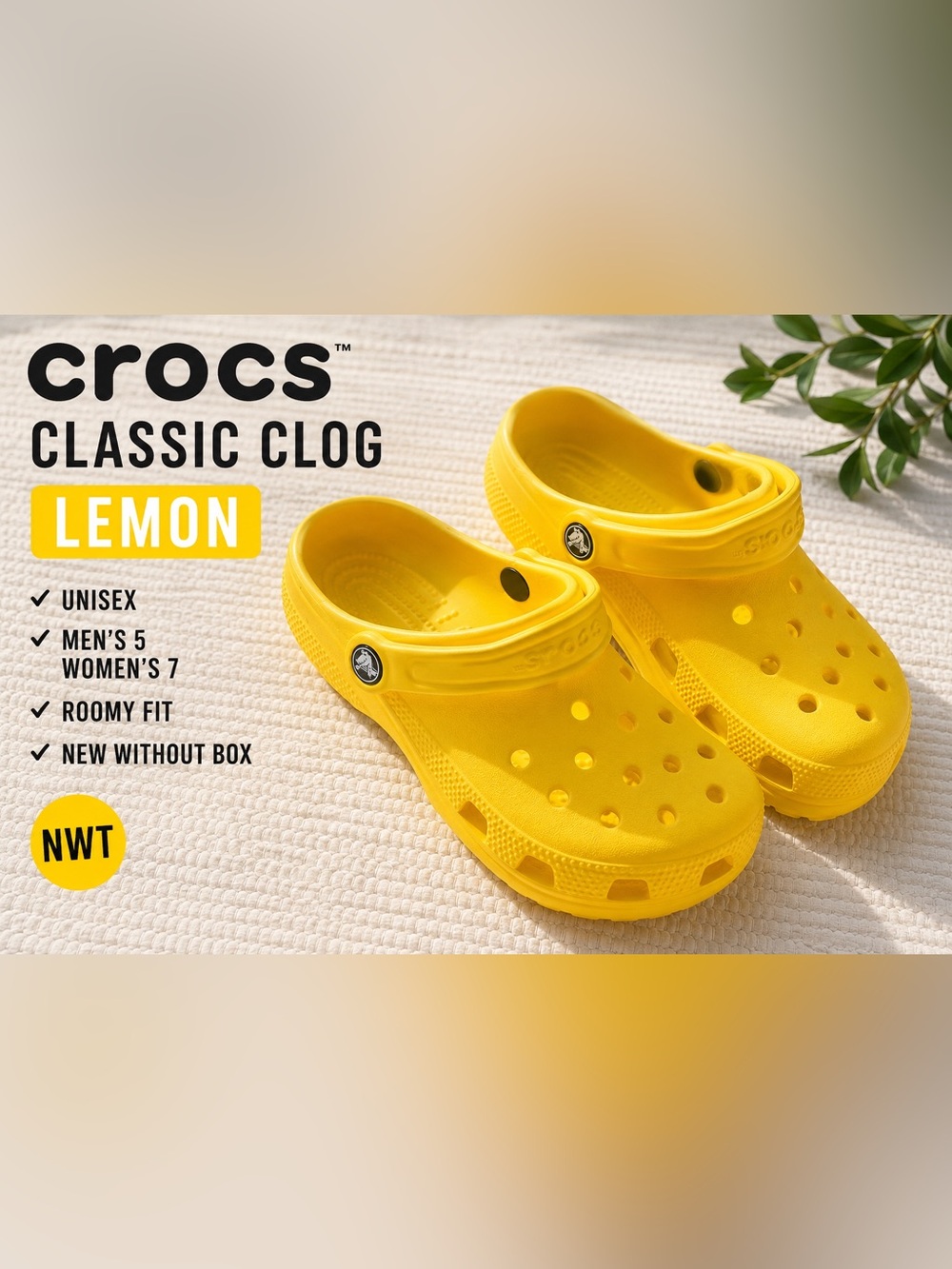 Crocs Classic Clog Lemon Yellow Unisex Comfort Shoes M5/W7 NWT
